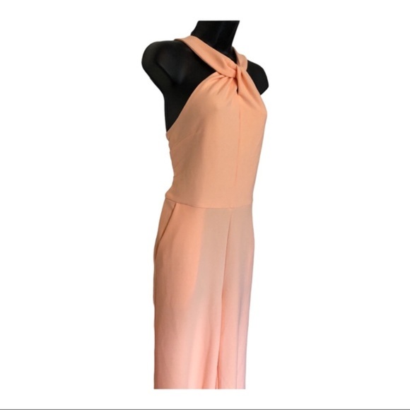 Rachel Roy pink blush crepe halter wide leg twist front midi jumpsuit size large - Picture 3 of 16